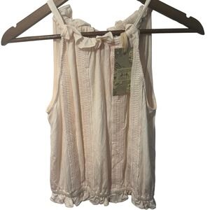 Chelsea & Violet Womens XS Peach Crochet Lace Ruffle Tie Back Sleeveless Top NWT